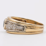 Anello vintage in oro giallo 18k con zaffiro e diamanti (0,16ctw), anni '70