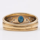 Anello vintage in oro giallo 18k con zaffiro e diamanti (0,16ctw), anni '70