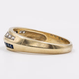 Anello vintage in oro giallo 8K con zaffiri e pietre bianche