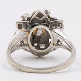 Anello vintage a fiore in oro bianco 18k con perla e diamanti (0.27ctw), anni '60