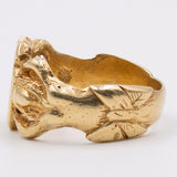 Anello vintage in oro giallo 18k raffigurante due sirene e uno stemma, anni '60