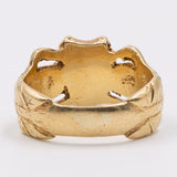 Anello vintage in oro giallo 18k raffigurante due sirene e uno stemma, anni '60
