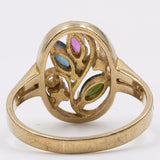 Anello vintage in oro 8k con rubini, zaffiri e diamante.