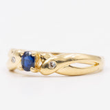 Anello vintage in oro giallo 18k con zaffiro e diamanti , anni '70