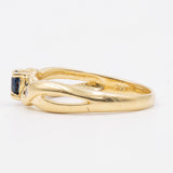 Anello vintage in oro giallo 18k con zaffiro e diamanti , anni '70