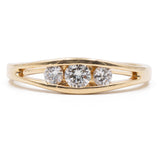 Anello trilogy vintage in oro giallo 14K con diamanti (0.30ctw ca.), anni '70
