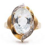 Anello vintage in oro giallo 14k con acquamarina (5,5ct) e diamanti, anni '70
