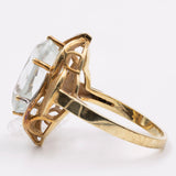 Anello vintage in oro giallo 14k con acquamarina (5,5ct) e diamanti, anni '70
