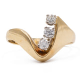 Anello vintage in oro giallo 18k con tre diamanti (0,24ctw), anni '70