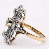 Anello vintage in stile antico in oro giallo 18K e argento con zaffiri e diamanti di taglio rosa