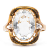 Anello vintage in oro giallo 14k con acquamarina (4ct) e diamanti, anni '70