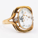Anello vintage in oro giallo 14k con acquamarina (4ct) e diamanti, anni '70