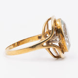 Anello vintage in oro giallo 14k con acquamarina (4ct) e diamanti, anni '70