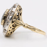 Anello a margherita in stile antico in oro giallo 18k e argento con zaffiro (1,5ct) e diamanti taglio rosa