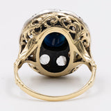 Anello a margherita in stile antico in oro giallo 18k e argento con zaffiro (1,5ct) e diamanti taglio rosa