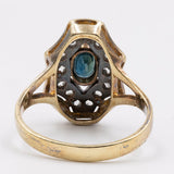 Anello vintage in stile antico in oro giallo 18K e argento con zaffiro e rosette di diamante