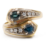 Anello vintage contrarier in oro giallo 18k con zaffiri (0,50ctw) e diamanti, anni '60