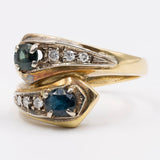 Anello vintage contrarier in oro giallo 18k con zaffiri (0,50ctw) e diamanti, anni '60
