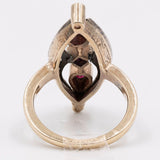 Anello in stile antico a navette in oro giallo 14k e argento con rubini e diamanti taglio rosetta