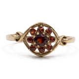 Anello vintage in oro giallo 9K con granati, anni '70