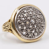 Anello vintage a toppa in oro giallo 18k e argento con diamanti taglio rosetta, anni '50