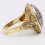 Anello vintage a toppa in oro giallo 18k e argento con diamanti taglio rosetta, anni '50