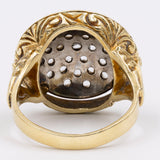 Anello vintage a toppa in oro giallo 18k e argento con diamanti taglio rosetta, anni '50