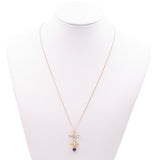 Collana vintage con catenina in oro giallo 9K e con ciondolo in oro giallo 9K con ametista di taglio a cuore e diamanti