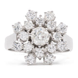 Anello vintage a fiocco di neve in oro bianco 14K con diamanti (1.50ctw ca.), anni '70