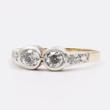 Anello in oro giallo e bianco 14k con diamanti di taglio vecchio (0.60ctw), anni '40