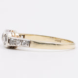 Anello in oro giallo e bianco 14k con diamanti di taglio vecchio (0.60ctw), anni '40