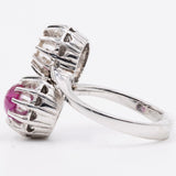Anello antico contrarie in oro bianco 18k con rosa di diamante (0,25ct) e rubino (0,70ct) , anni '30
