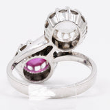 Anello antico contrarie in oro bianco 18k con rosa di diamante (0,25ct) e rubino (0,70ct) , anni '30