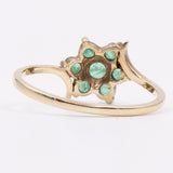 Anello vintage a fiore in oro giallo 9K con smeraldi (0.20ctw ca.)