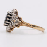 Anello vintage in oro giallo 9k con zaffiro e diamanti