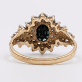 Anello vintage in oro giallo 9k con zaffiro e diamanti