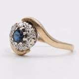 Anello vintage in oro giallo 9k con zaffiro e diamanti