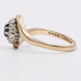 Anello vintage in oro giallo 9k con zaffiro e diamanti