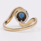 Anello vintage in oro giallo 9k con zaffiro e diamanti