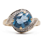 Anello vintage in oro giallo 9k con topazio e diamanti