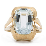 Anello vintage in oro giallo 14k con acquamarina (6ct), anni '70