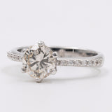 *RISERVATO* Anello solitario in oro bianco 18K con diamante centrale (1.24ct) e diamanti laterali