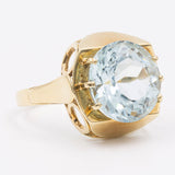 Anello vintage in oro giallo 14k con acquamarina (7.7ct), anni '70