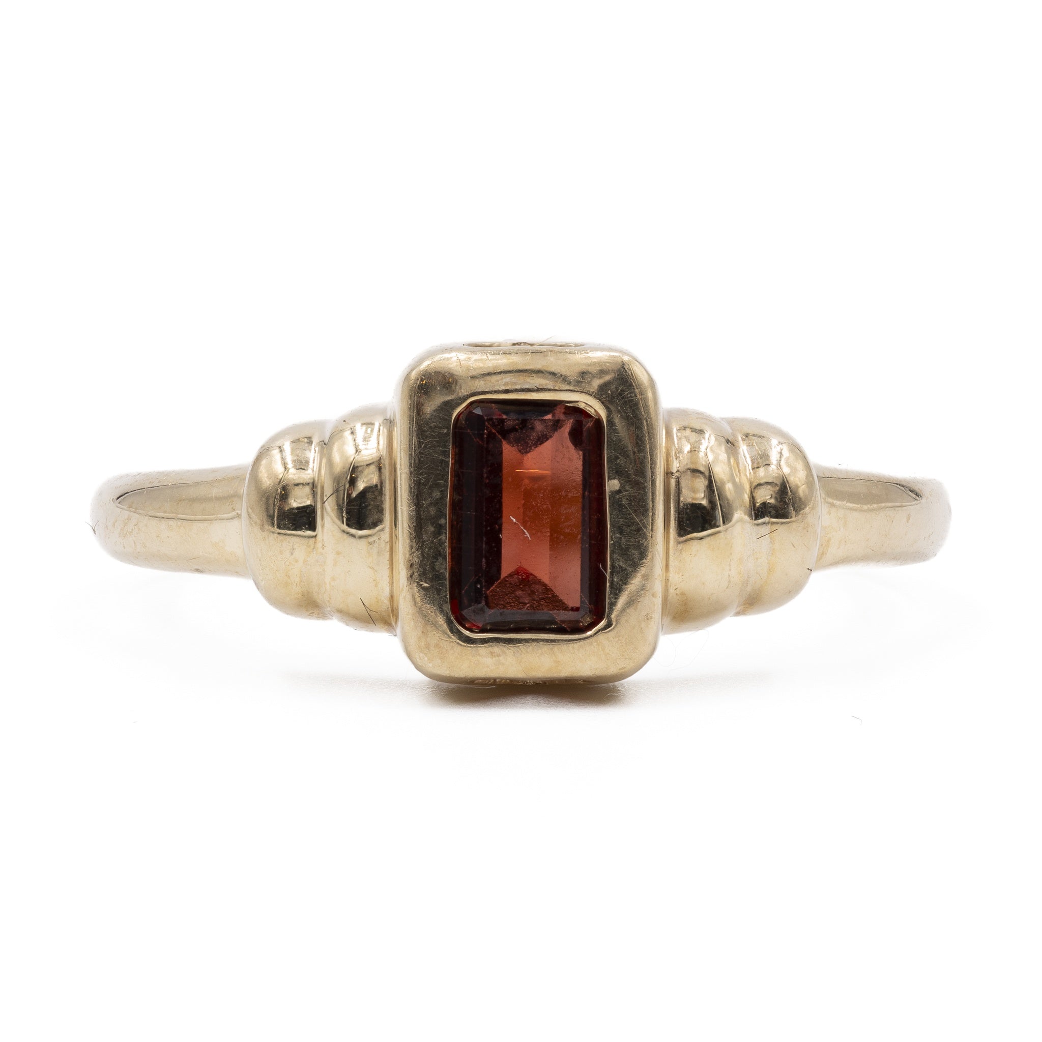 Anello Uomo Vintage 1 Ct Granato E Diamanti, Argento 925 Oro Giallo, Taglio Smeraldo