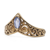Anello vintage a "V" in oro giallo 9k e zaffiro