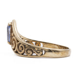 Anello vintage a "V" in oro giallo 9k e zaffiro