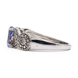 Anello vintage in oro bianco 9k con tanzanite e diamanti