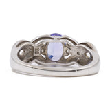 Anello vintage in oro bianco 9k con tanzanite e diamanti