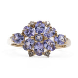 Anello vintage in oro giallo 9k con tanzaniti (1,20ct) e diamanti
