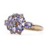 Anello vintage in oro giallo 9k con tanzaniti (1,20ct) e diamanti